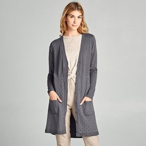 Dark Grey Textured Button Cardigan Sweater
